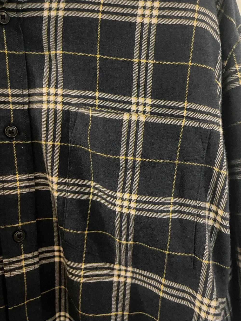 Banana Republic Navy Plaid Button-Down Flannel Shirt with White & Yellow Lines